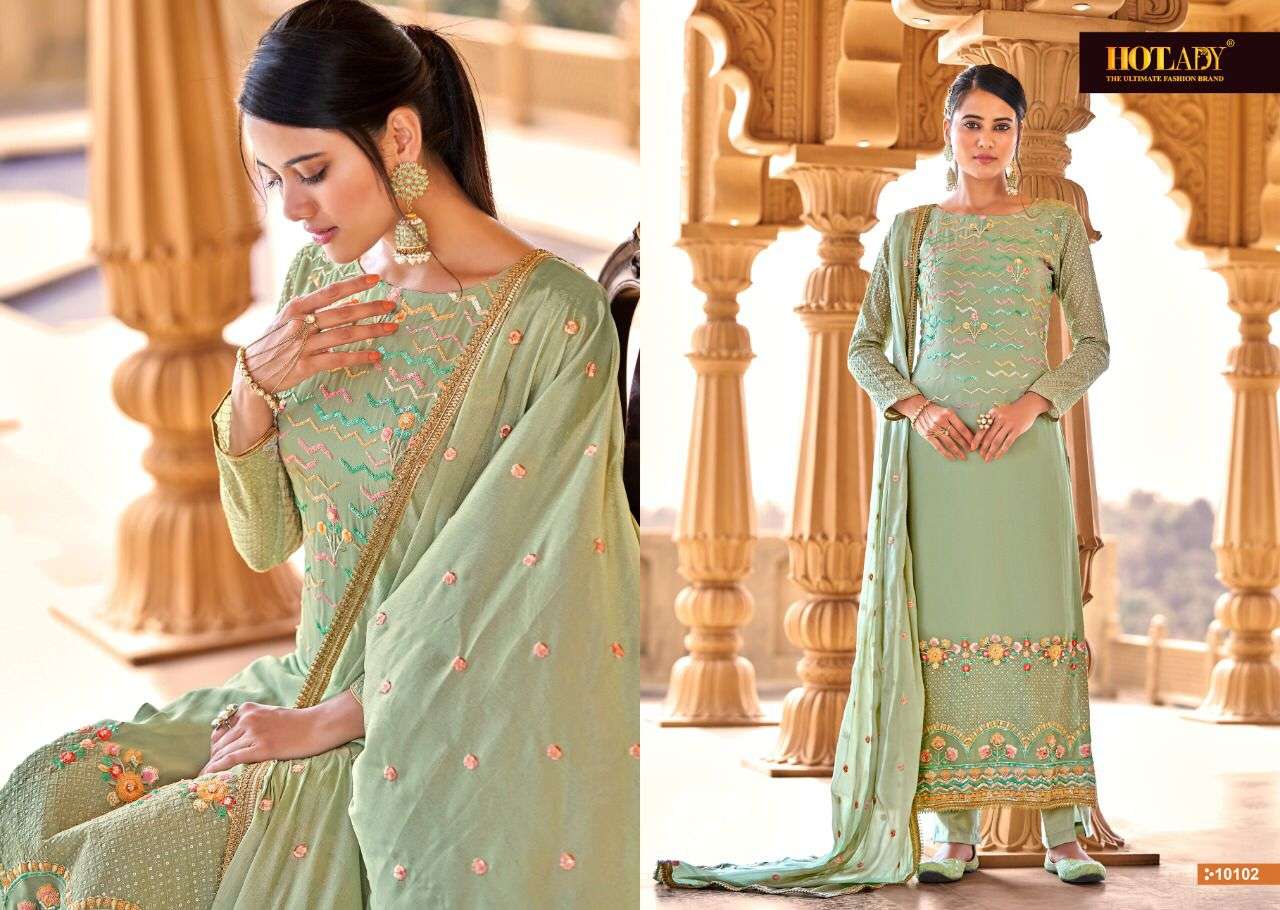 ALANKAAR 10101 SERIES BY HOT LADY 10101 TO 10106 SERIES BEAUTIFUL STYLISH SHARARA SUITS FANCY COLORFUL CASUAL WEAR & ETHNIC WEAR & READY TO WEAR VISCOSE GEORGETTE DRESSES AT WHOLESALE PRICE