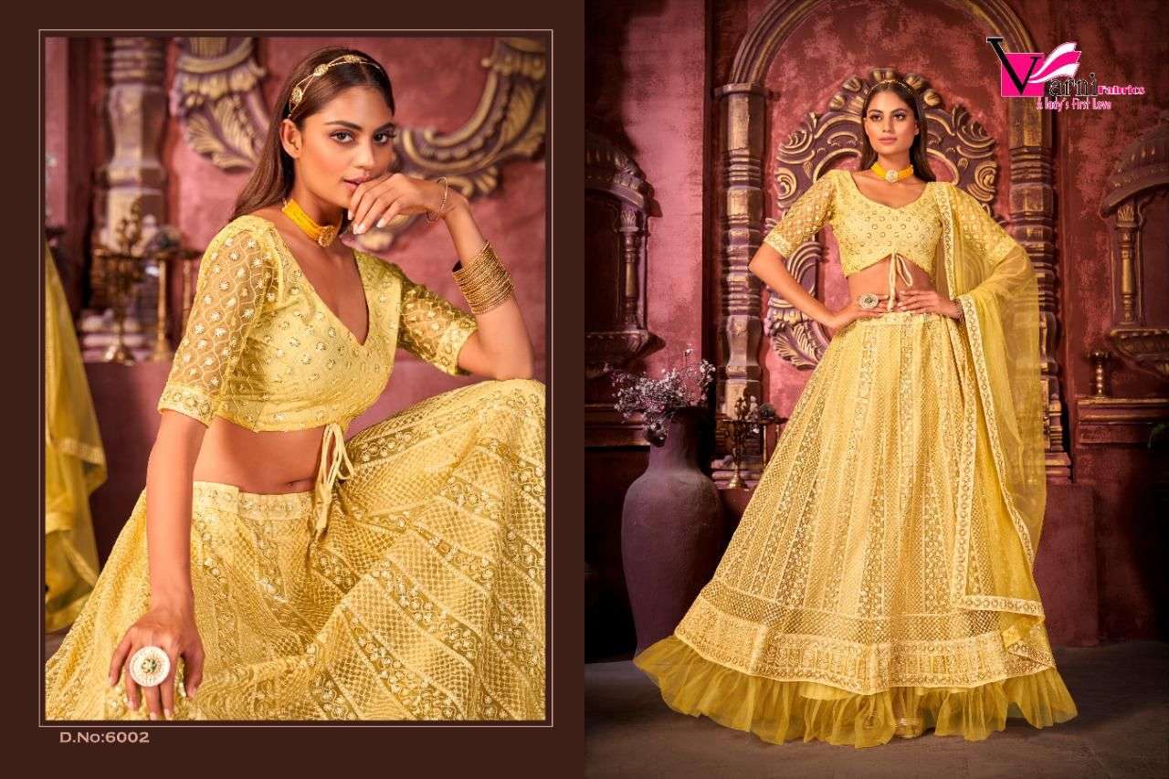 ZEEYA RUKSANA BY VARNI FABRICS 6001 TO 6003 SERIES DESIGNER BEAUTIFUL NAVRATRI COLLECTION OCCASIONAL WEAR & PARTY WEAR NET LEHENGAS AT WHOLESALE PRICE