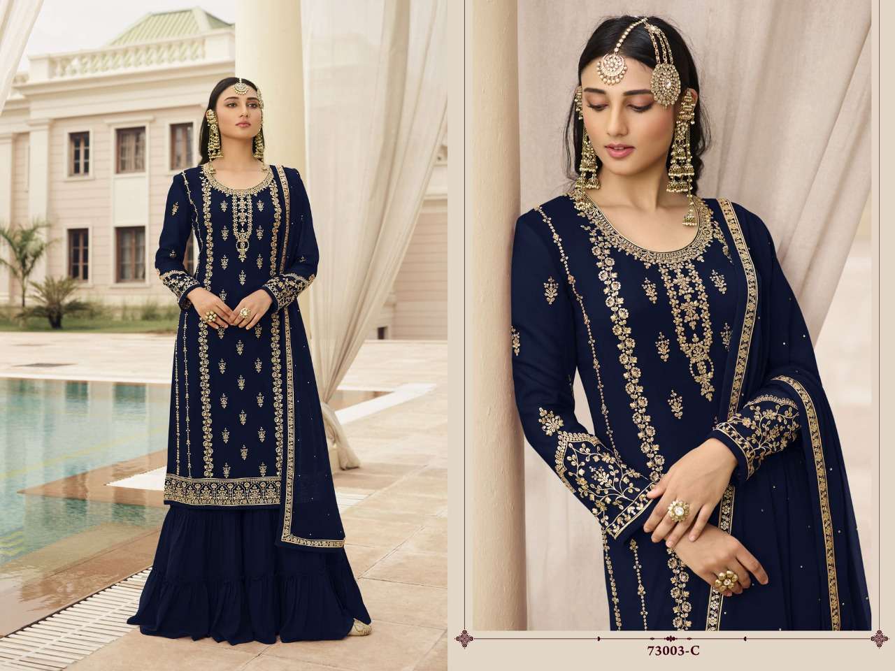 NITYA 73003 COLOURS BY LT FABRICS 73003-A TO 73003-F SERIES BEAUTIFUL STYLISH SHARARA SUITS FANCY COLORFUL CASUAL WEAR & ETHNIC WEAR & READY TO WEAR HEAVY FAUX GEORGETTE DRESSES AT WHOLESALE PRICE