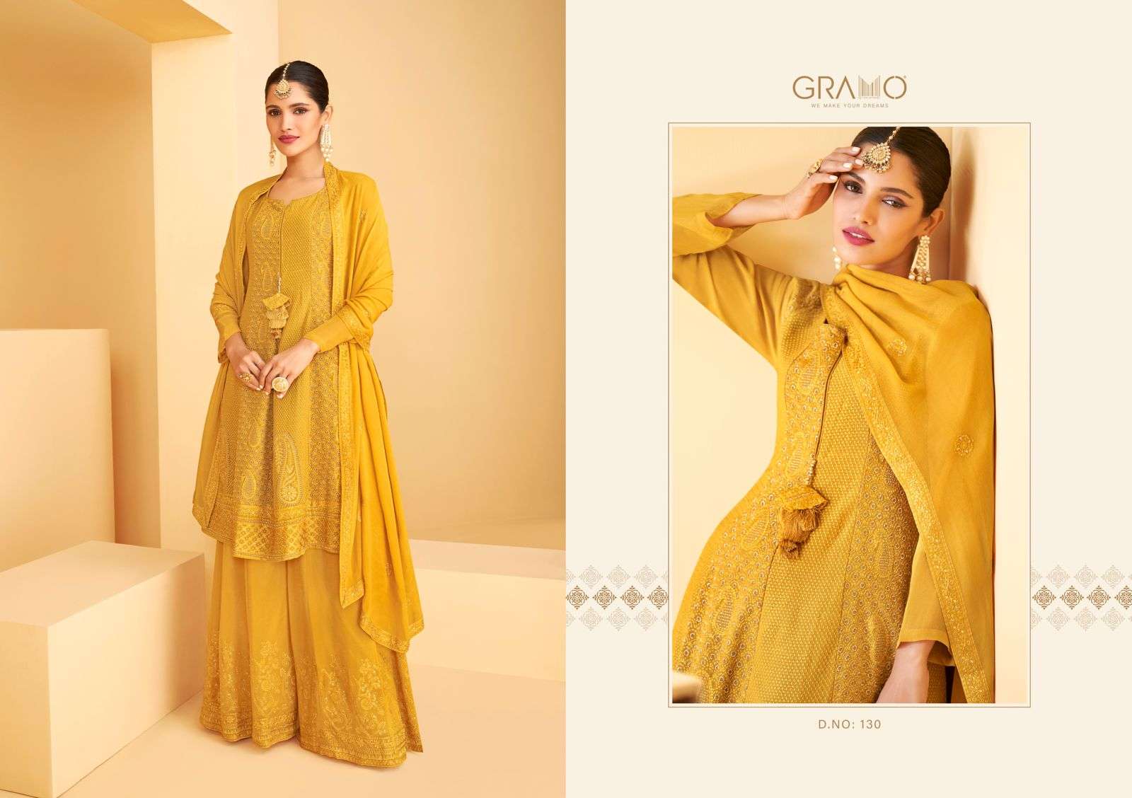 Navabi Vol-4 By Gramo 128 To 131 Series Beautiful Stylish Sharara Suits Fancy Colorful Casual Wear & Ethnic Wear & Ready To Wear Heavy Faux Georgette Embroidered Dresses At Wholesale Price