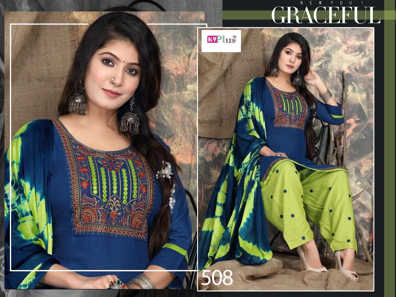 SELFIE VOL-3 BY K9 PLUS 501 TO 508 SERIES BEAUTIFUL SUITS COLORFUL STYLISH FANCY CASUAL WEAR & ETHNIC WEAR RAYON EMBROIDERED DRESSES AT WHOLESALE PRICE