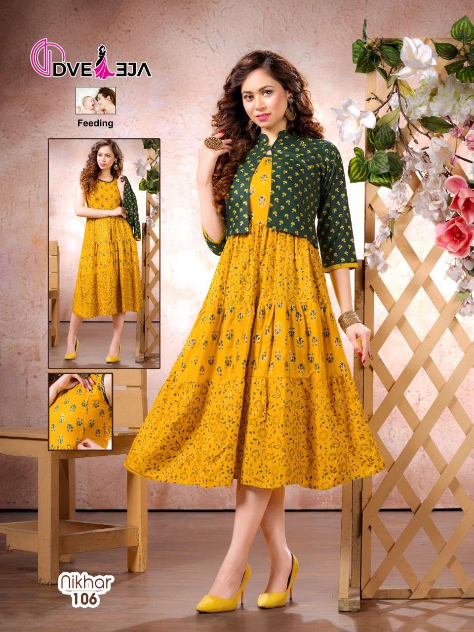 NIKHAR BY DVEEJA 101 TO 108 SERIES DESIGNER STYLISH FANCY COLORFUL BEAUTIFUL PARTY WEAR & ETHNIC WEAR COLLECTION RAYON PRINT KURTIS WITH JACKET AT WHOLESALE PRICE