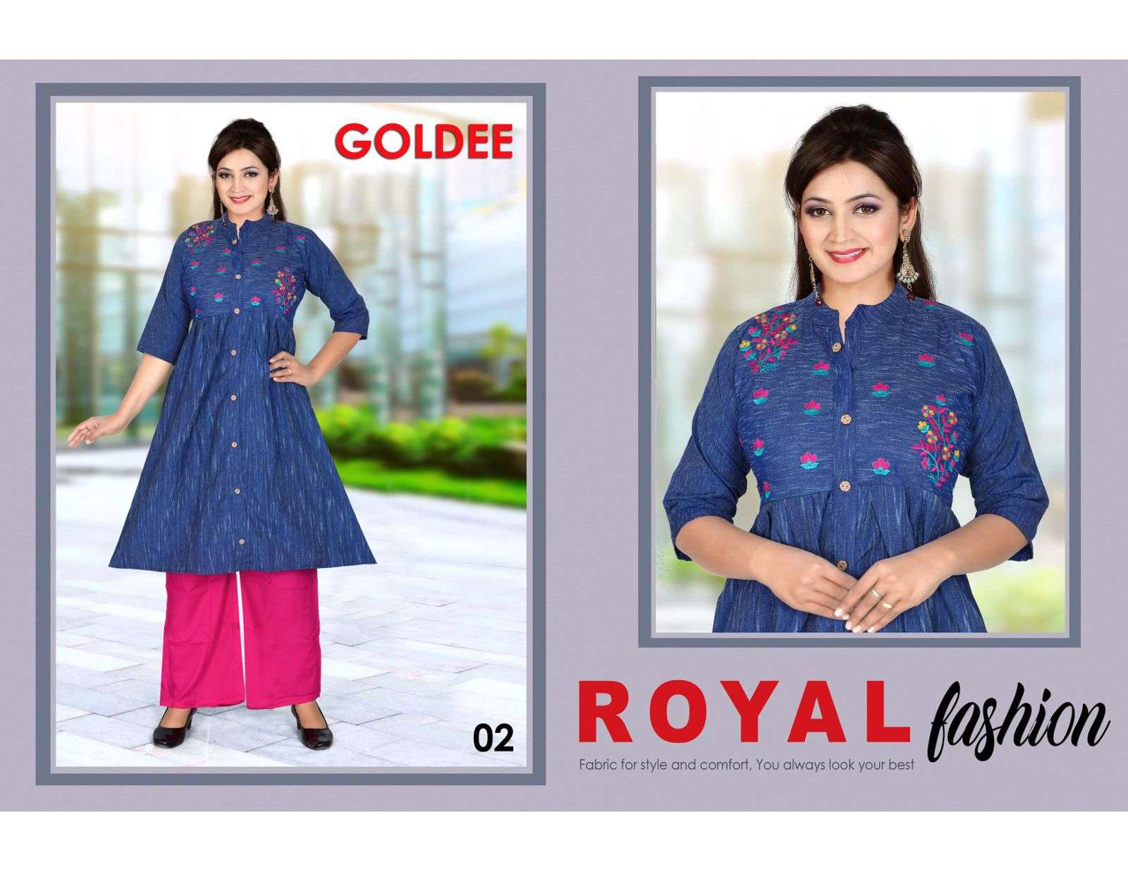 GOLDEE BY TRENDY 01 TO 06 SERIES DESIGNER STYLISH FANCY COLORFUL BEAUTIFUL PARTY WEAR & ETHNIC WEAR COLLECTION COTTON EMBROIDERED KURTIS WITH BOTTOM AT WHOLESALE PRICE