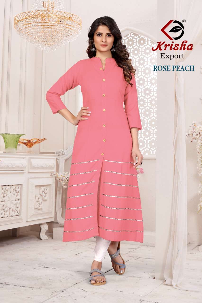ROSE VOL-1 BY KRISHA EXPORTS 01 TO 05 SERIES DESIGNER STYLISH FANCY COLORFUL BEAUTIFUL PARTY WEAR & ETHNIC WEAR COLLECTION HEAVY RAYON WITH WORK KURTIS AT WHOLESALE PRICE