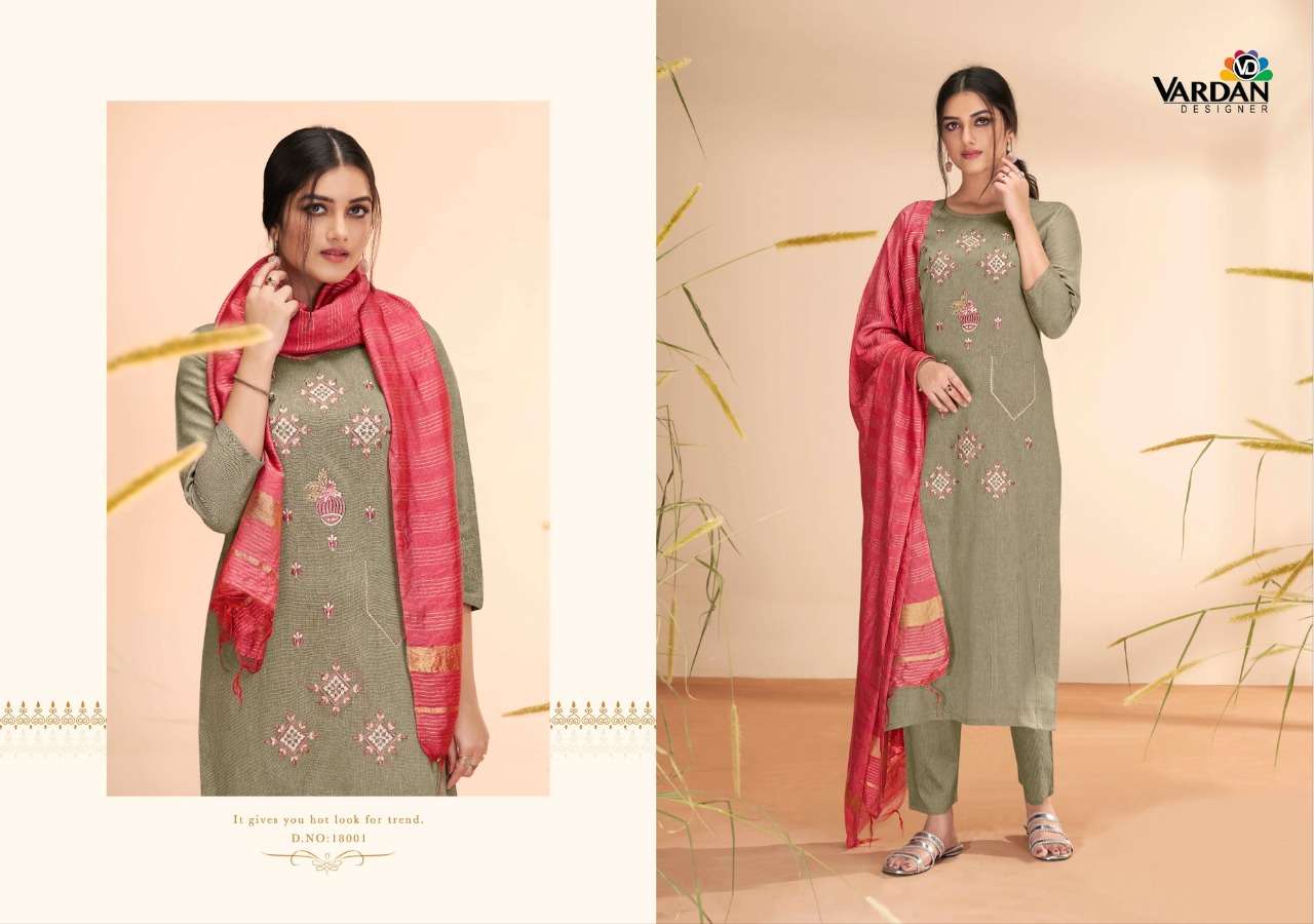 Radhika Vol-1 By Vardan Designer 18001 To 18003 Series Beautiful Suits Colorful Stylish Fancy Casual Wear & Ethnic Wear Cotton Embroidered Dresses At Wholesale Price