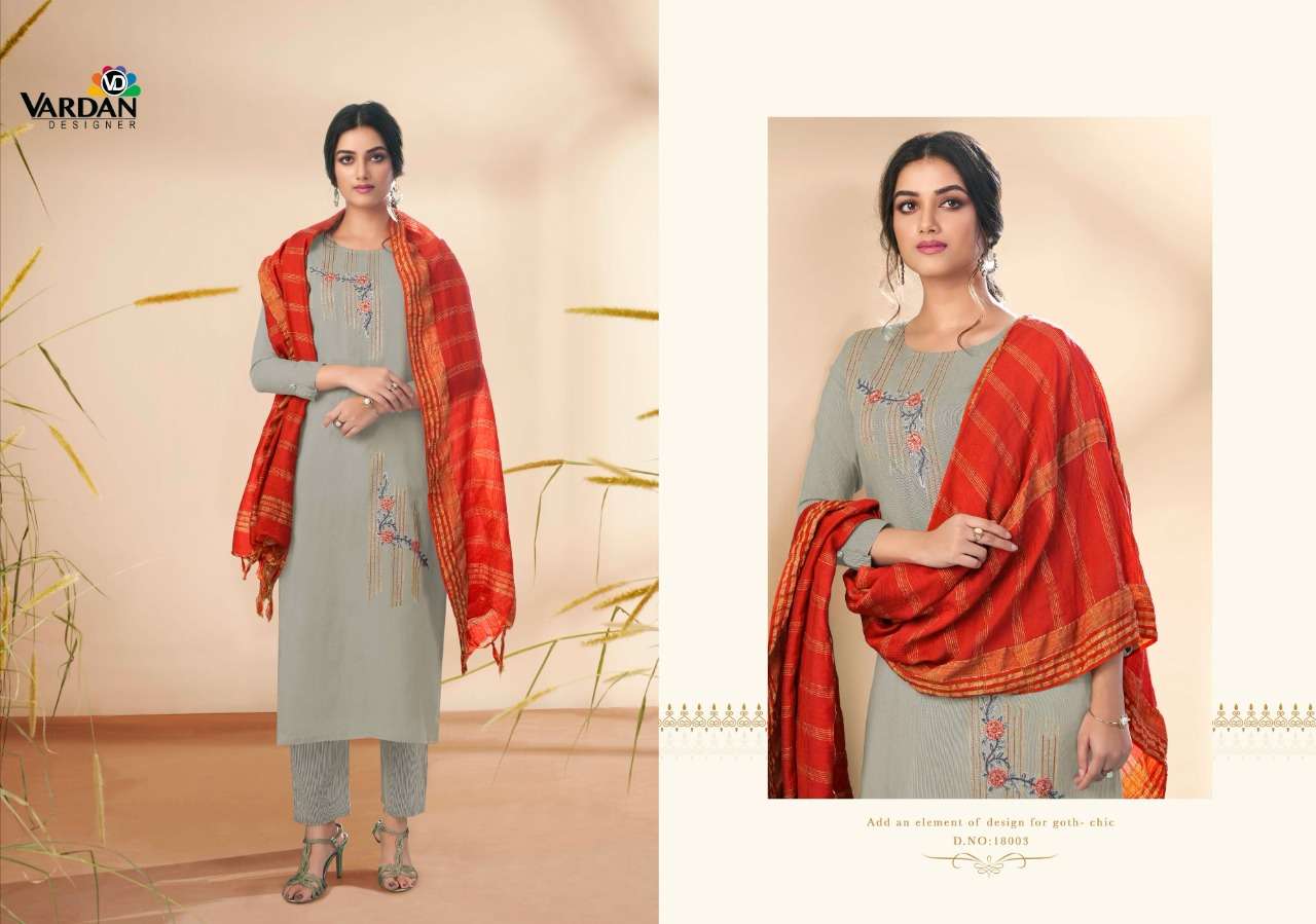 Radhika Vol-1 By Vardan Designer 18001 To 18003 Series Beautiful Suits Colorful Stylish Fancy Casual Wear & Ethnic Wear Cotton Embroidered Dresses At Wholesale Price