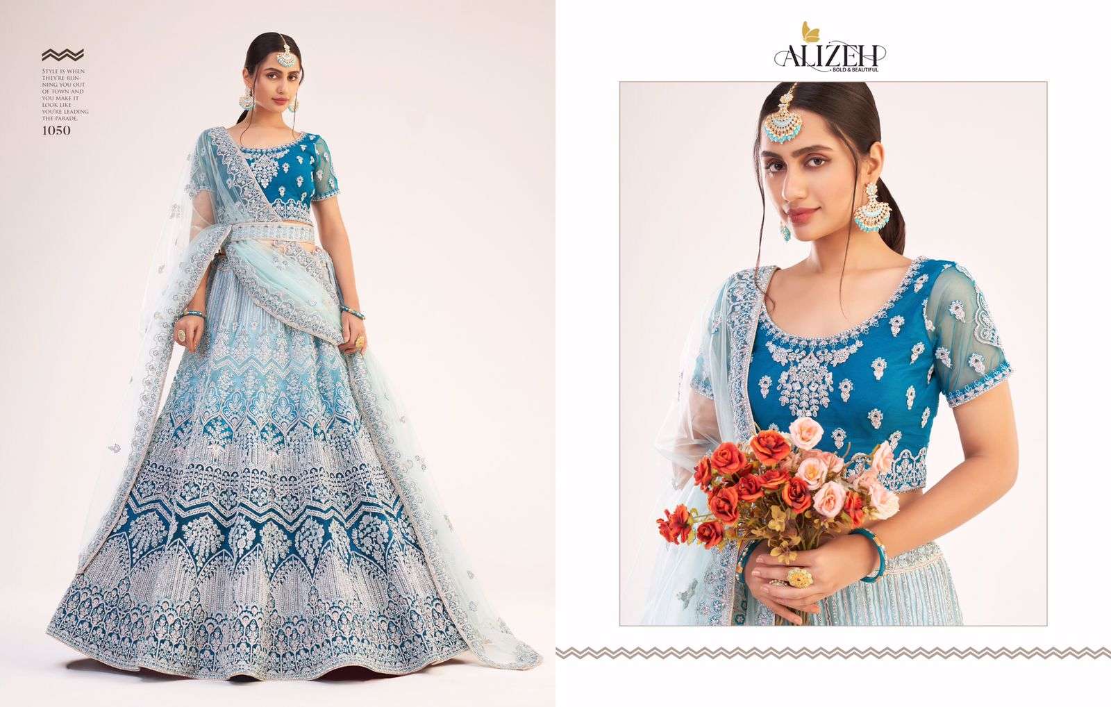 BRIDAL HERITAGE PREMIUM COLLECTION BY ALIZEH 1047 TO 1059 SERIES BEAUTIFUL COLORFUL FANCY WEDDING COLLECTION OCCASIONAL WEAR & PARTY WEAR BUTTERFLY NET LEHENGAS AT WHOLESALE PRICE