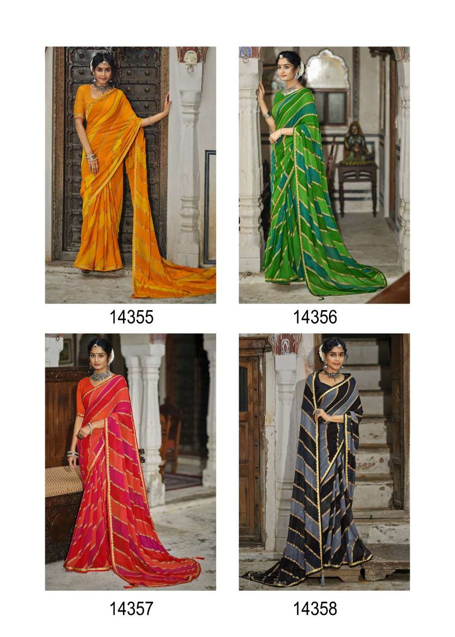 SUHANA SAFAR BY VALLABHI PRINTS 14351 TO 14358 SERIES INDIAN TRADITIONAL WEAR COLLECTION BEAUTIFUL STYLISH FANCY COLORFUL PARTY WEAR & OCCASIONAL WEAR GEORGETTE PRINT SAREES AT WHOLESALE PRICE