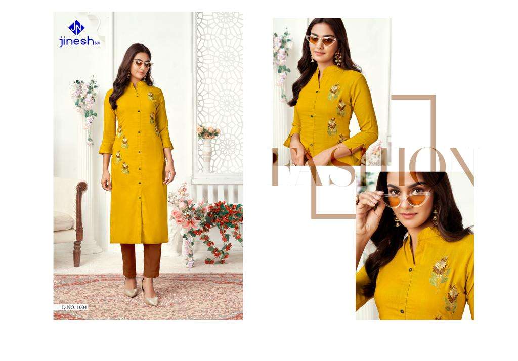 ZARINA BY JINESH NX 1001 TO 1008 SERIES DESIGNER STYLISH FANCY COLORFUL BEAUTIFUL PARTY WEAR & ETHNIC WEAR COLLECTION VISCOSE SLUB KURTIS AT WHOLESALE PRICE