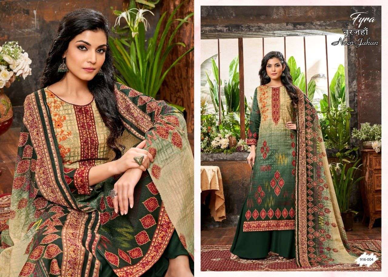 NOOR-JAHAN 916 SERIES BY FYRA 916-001 TO 916-010 SERIES BEAUTIFUL SUITS COLORFUL STYLISH FANCY CASUAL WEAR & ETHNIC WEAR PURE SOFT COTTON DIGITAL PRINT DRESSES AT WHOLESALE PRICE
