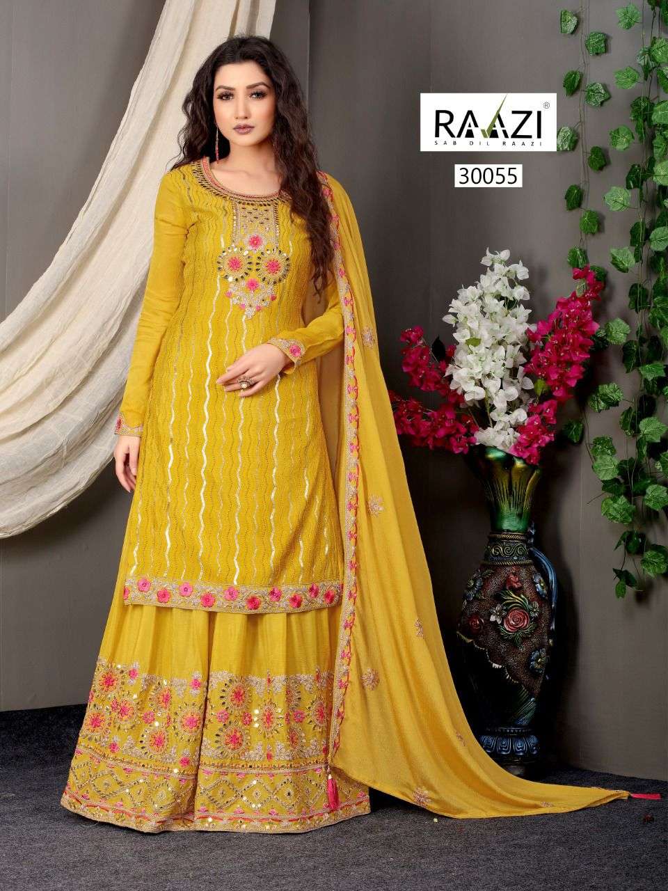 DILBARO VOL-5 BY RAMA FASHION 30053 TO 30058 SERIES BEAUTIFUL STYLISH SHARARA SUITS FANCY COLORFUL CASUAL WEAR & ETHNIC WEAR & READY TO WEAR HEAVY CHINNON EMBROIDERED DRESSES AT WHOLESALE PRICE