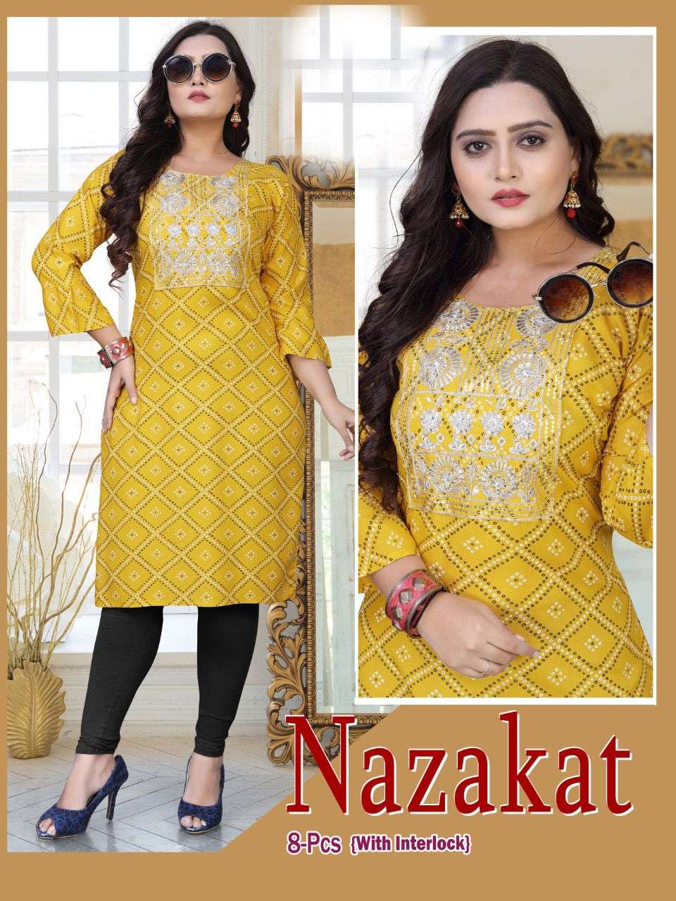 NAZAKAT BY AKHAND JYOT 001 TO 008 SERIES DESIGNER STYLISH FANCY COLORFUL BEAUTIFUL PARTY WEAR & ETHNIC WEAR COLLECTION PURE RAYON KURTIS AT WHOLESALE PRICE