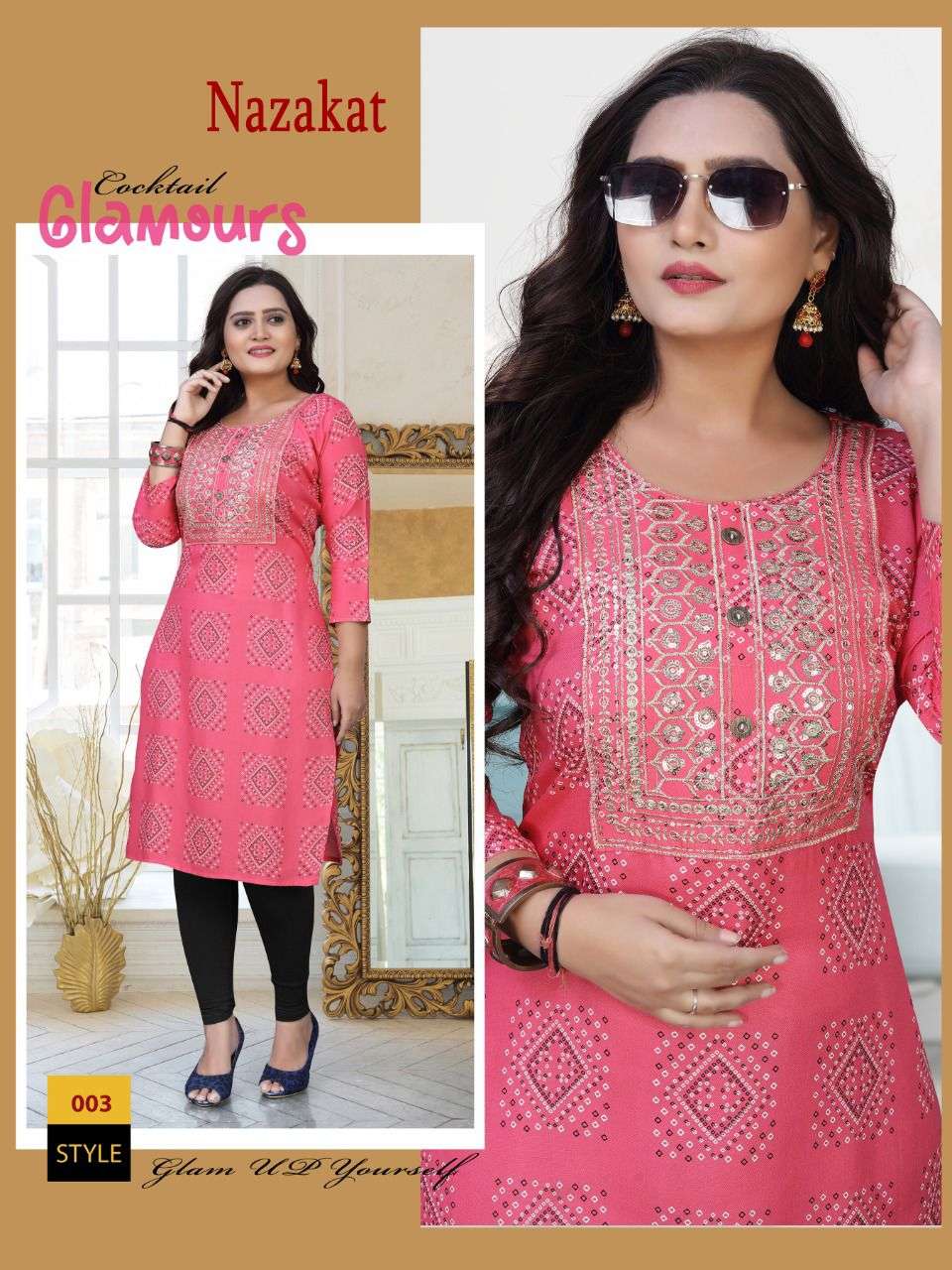 NAZAKAT BY AKHAND JYOT 001 TO 008 SERIES DESIGNER STYLISH FANCY COLORFUL BEAUTIFUL PARTY WEAR & ETHNIC WEAR COLLECTION PURE RAYON KURTIS AT WHOLESALE PRICE