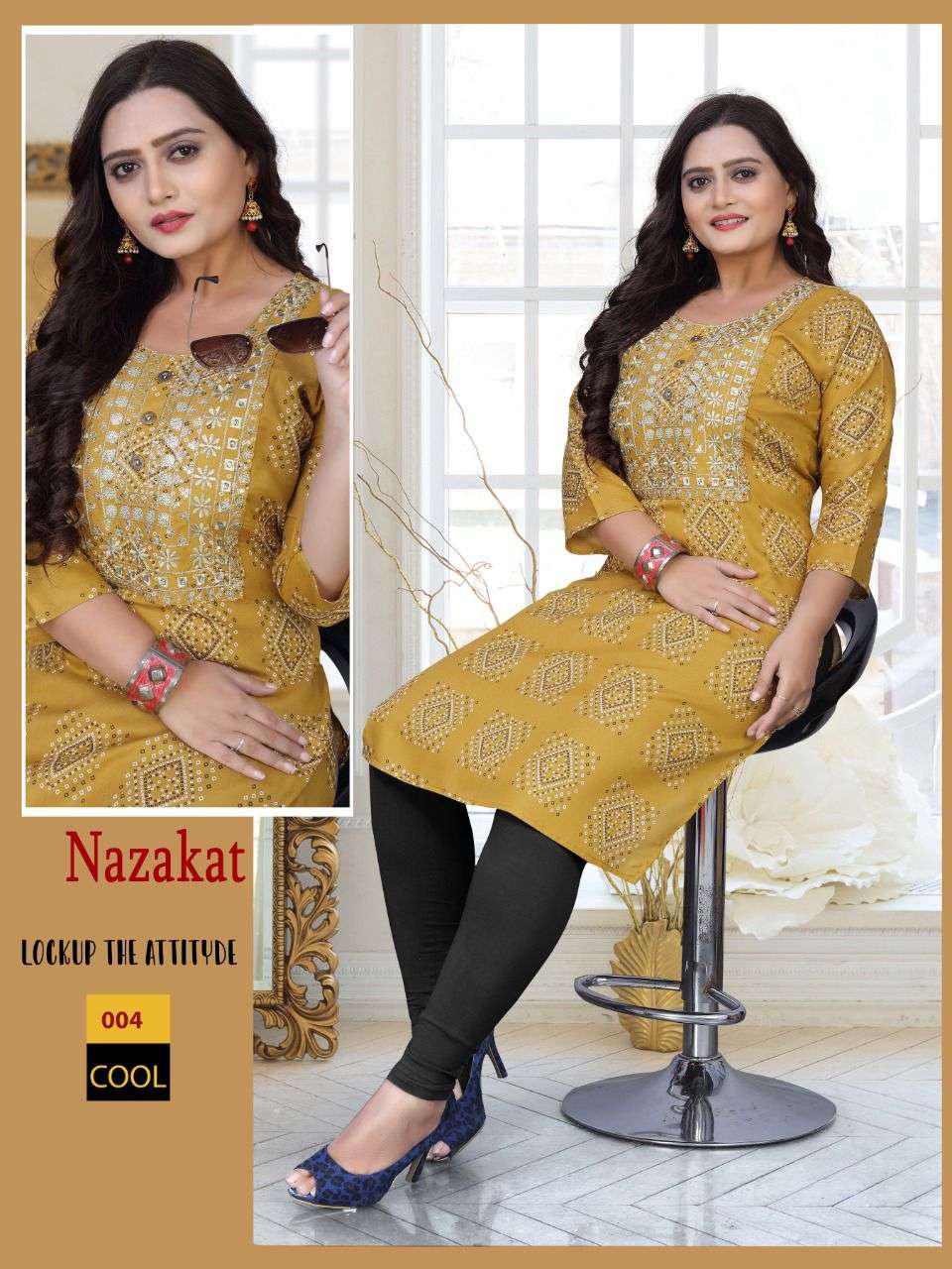 NAZAKAT BY AKHAND JYOT 001 TO 008 SERIES DESIGNER STYLISH FANCY COLORFUL BEAUTIFUL PARTY WEAR & ETHNIC WEAR COLLECTION PURE RAYON KURTIS AT WHOLESALE PRICE