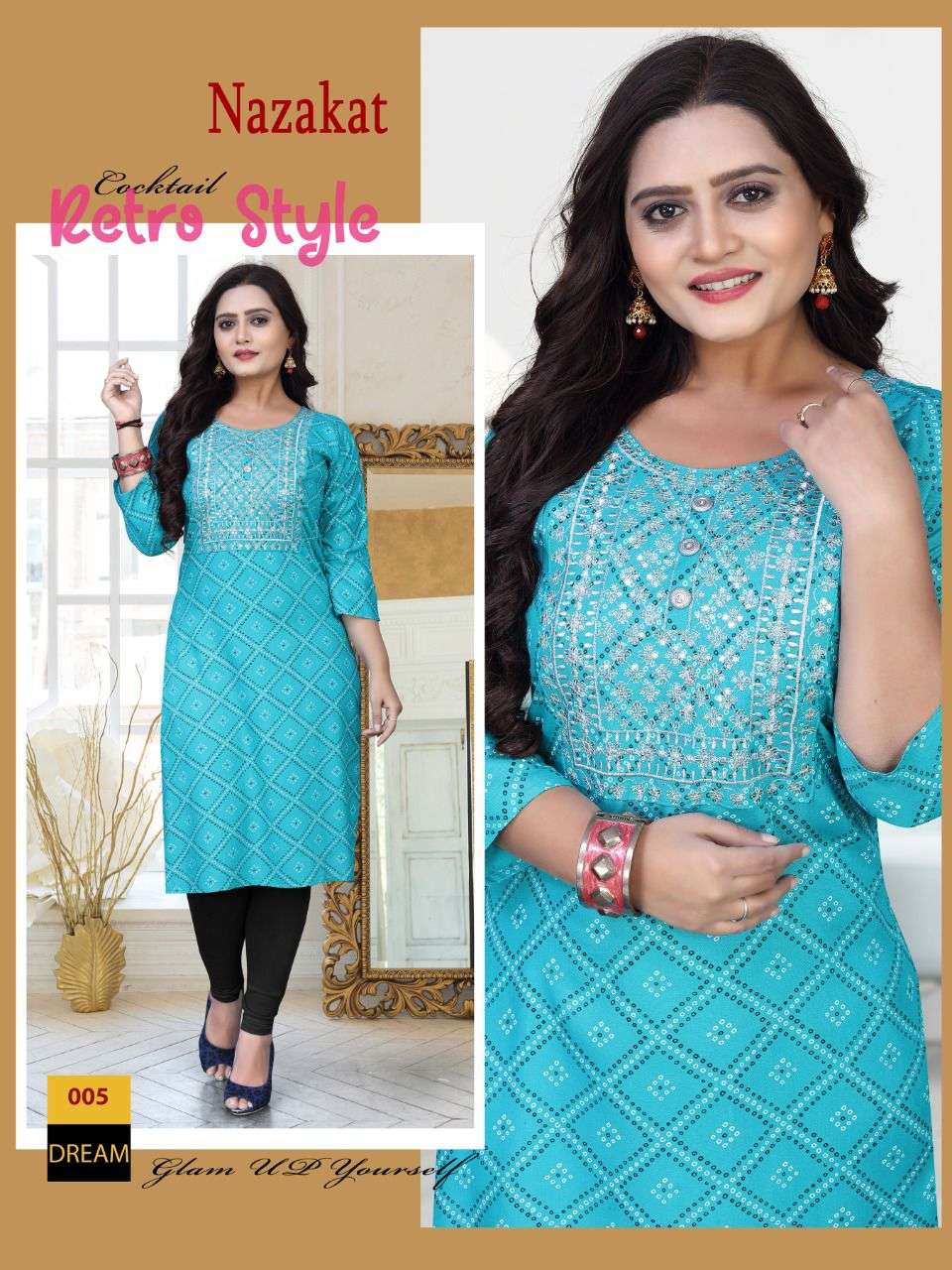 NAZAKAT BY AKHAND JYOT 001 TO 008 SERIES DESIGNER STYLISH FANCY COLORFUL BEAUTIFUL PARTY WEAR & ETHNIC WEAR COLLECTION PURE RAYON KURTIS AT WHOLESALE PRICE