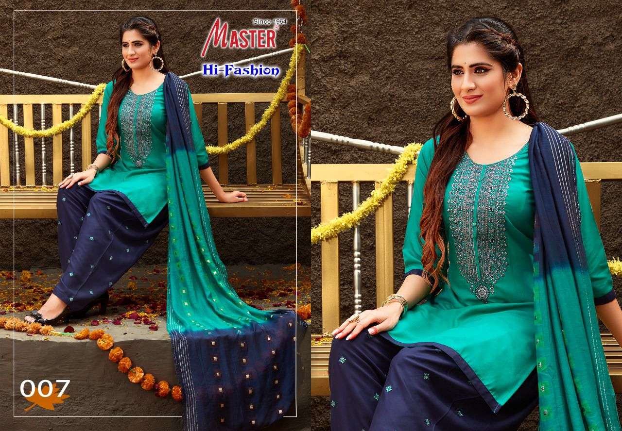 HI-FASHION BY MASTER 001 TO 008 SERIES BEAUTIFUL SUITS COLORFUL STYLISH FANCY CASUAL WEAR & ETHNIC WEAR HEAVY RAYON EMBROIDERED DRESSES AT WHOLESALE PRICE