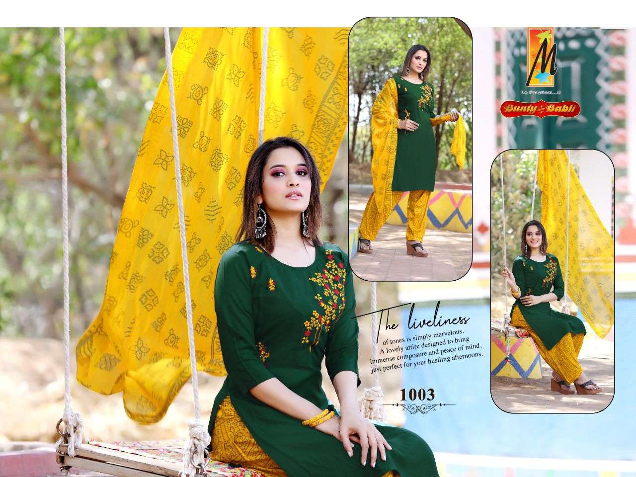 BUNTY AUR BABLI BY MASTER 1001 TO 1008 SERIES BEAUTIFUL PATIYALA SUITS COLORFUL STYLISH FANCY CASUAL WEAR & ETHNIC WEAR HEAVY RAYON EMBROIDERED DRESSES AT WHOLESALE PRICE