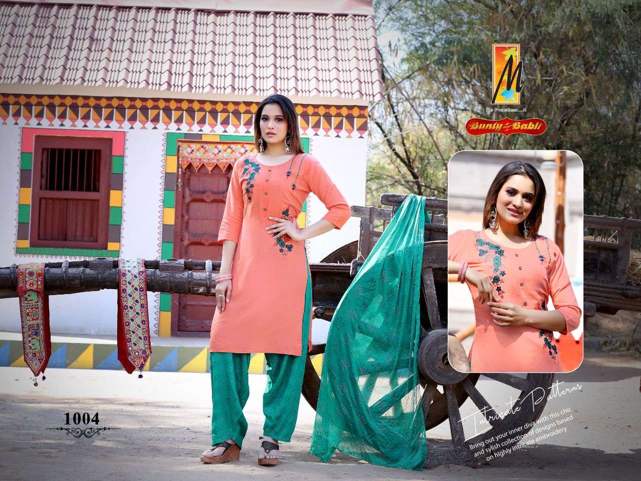 BUNTY AUR BABLI BY MASTER 1001 TO 1008 SERIES BEAUTIFUL PATIYALA SUITS COLORFUL STYLISH FANCY CASUAL WEAR & ETHNIC WEAR HEAVY RAYON EMBROIDERED DRESSES AT WHOLESALE PRICE