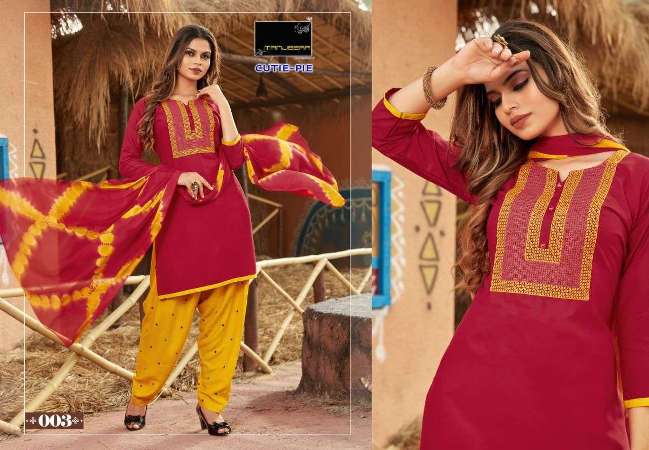 CUTIE-PIE BY MANJEERA 001 TO 008 SERIES BEAUTIFUL RAYON SUITS COLORFUL STYLISH FANCY CASUAL WEAR & ETHNIC WEAR RAYON WITH WORK DRESSES AT WHOLESALE PRICE
