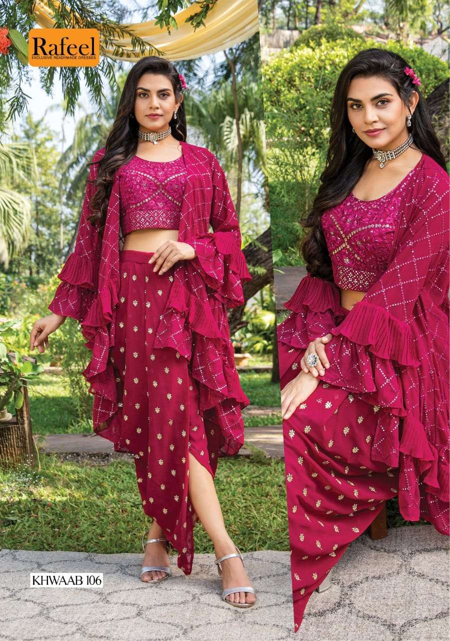 KHWAAB BY RAFEEL 101 TO 106 SERIES DESIGNER STYLISH FANCY COLORFUL BEAUTIFUL PARTY WEAR & ETHNIC WEAR COLLECTION BLOOMING GEORGETTE KURTIS WITH BOTTOM AT WHOLESALE PRICE