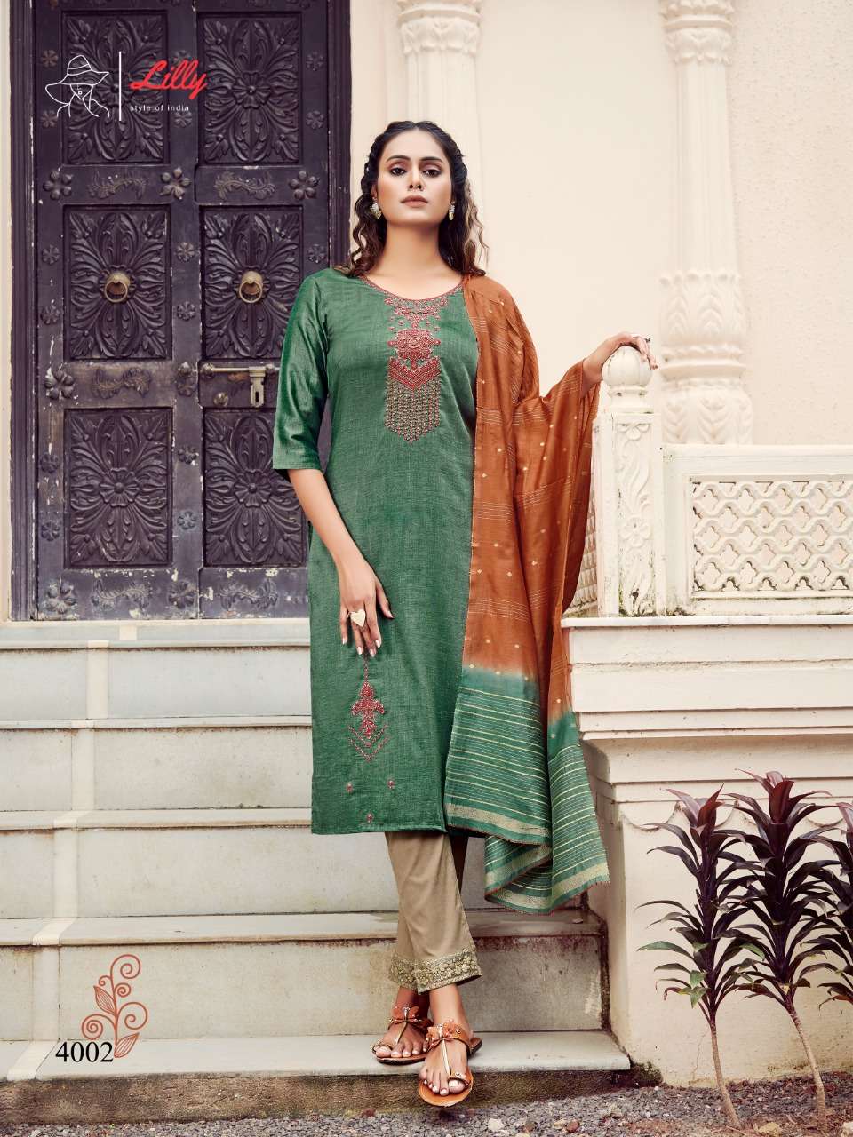 PUNAM BY LILLY 4001 TO 4007 SERIES BEAUTIFUL SUITS COLORFUL STYLISH FANCY CASUAL WEAR & ETHNIC WEAR CHINNON SLUB VISCOSE DRESSES AT WHOLESALE PRICE
