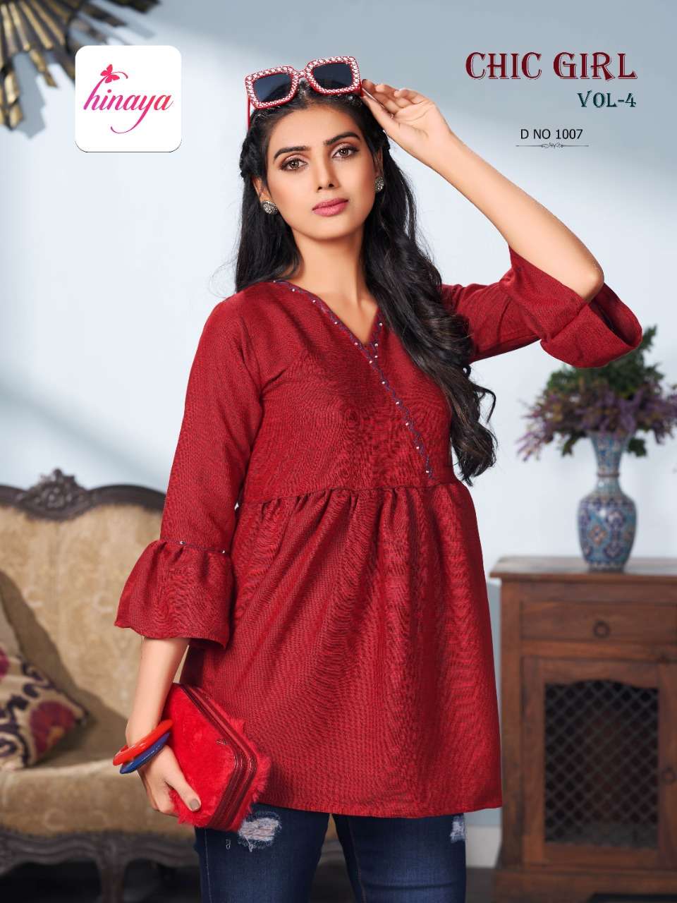 CHIC GIRL VOL-4 BY HINAYA 1001 TO 1010 SERIES BEAUTIFUL STYLISH FANCY COLORFUL CASUAL WEAR & ETHNIC WEAR RAYON TWO TONE TOPS AT WHOLESALE PRICE