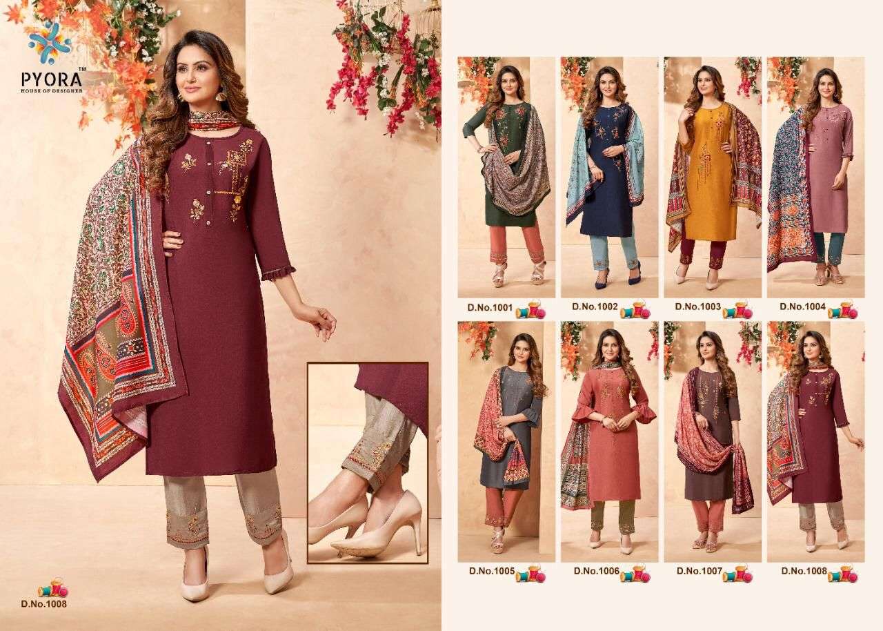 SUI DHAAGA BY PYORA 1001 TO 1008 SERIES BEAUTIFUL SUITS COLORFUL STYLISH FANCY CASUAL WEAR & ETHNIC WEAR CHINNON EMBROIDERED DRESSES AT WHOLESALE PRICE