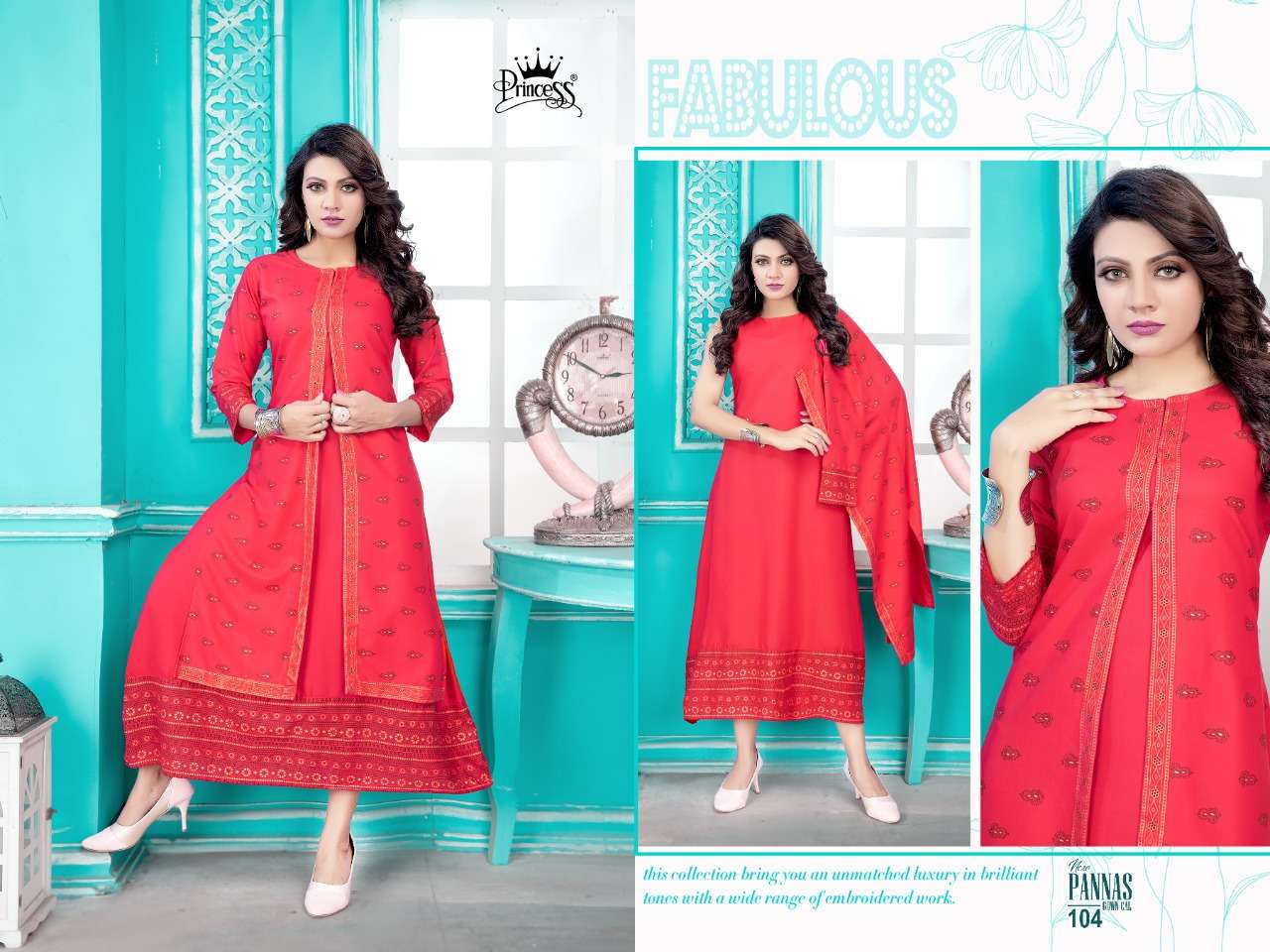 PANNAS GOWN BY PRINCESS 101 TO 108 SERIES BEAUTIFUL STYLISH FANCY COLORFUL CASUAL WEAR & ETHNIC WEAR HEAVY RAYON GOWNS AT WHOLESALE PRICE