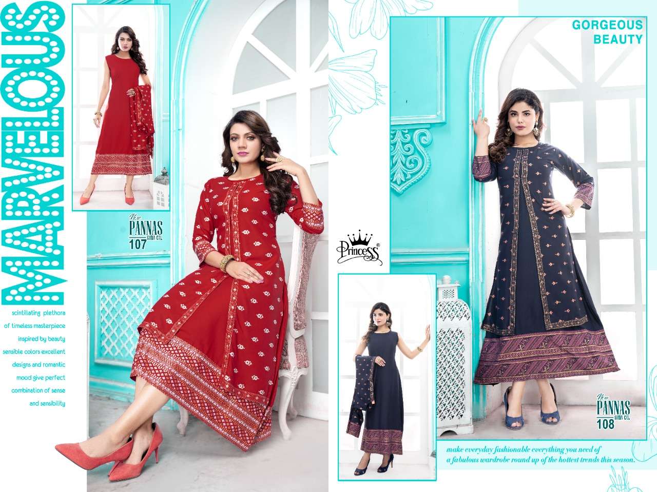PANNAS GOWN BY PRINCESS 101 TO 108 SERIES BEAUTIFUL STYLISH FANCY COLORFUL CASUAL WEAR & ETHNIC WEAR HEAVY RAYON GOWNS AT WHOLESALE PRICE