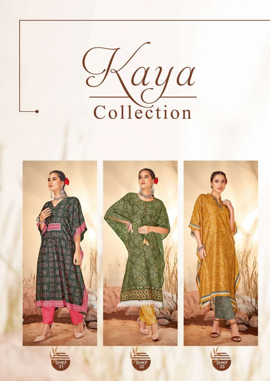 KAYA BY SHICHI 31 TO 36 SERIES DESIGNER STYLISH FANCY COLORFUL BEAUTIFUL PARTY WEAR & ETHNIC WEAR COLLECTION MUSLIN VISCOSE KURTIS AT WHOLESALE PRICE