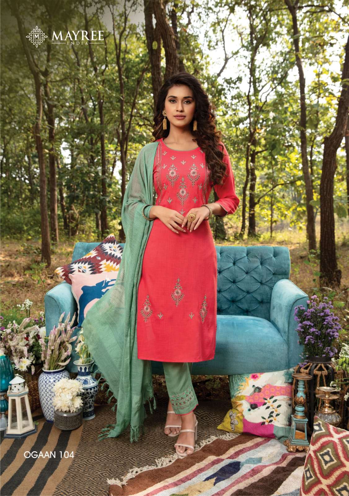 OGAAN BY MAYREE 101 TO 108 SERIES BEAUTIFUL SUITS COLORFUL STYLISH FANCY CASUAL WEAR & ETHNIC WEAR HEAVY RAYON SLUB EMBROIDERED DRESSES AT WHOLESALE PRICE