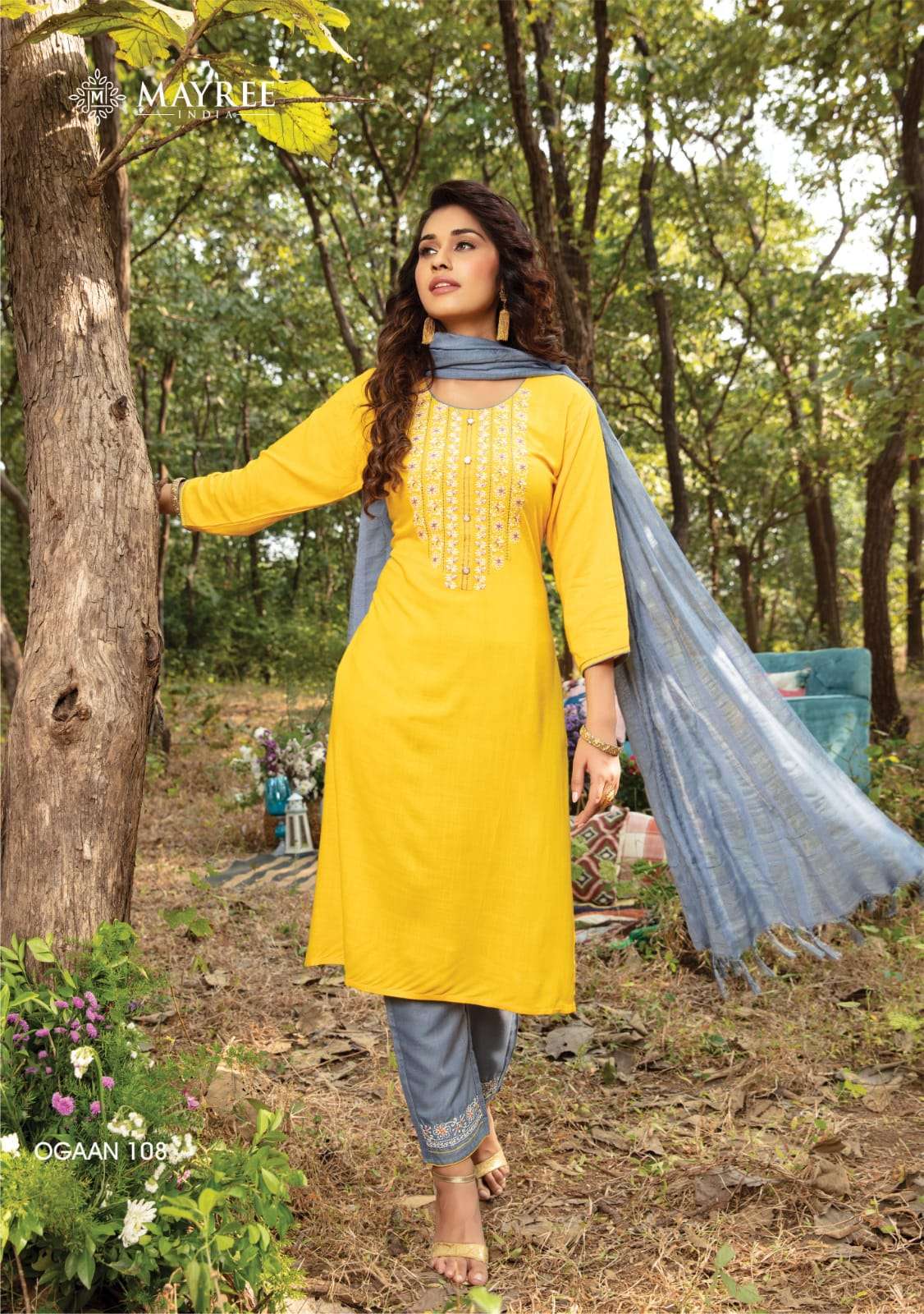 OGAAN BY MAYREE 101 TO 108 SERIES BEAUTIFUL SUITS COLORFUL STYLISH FANCY CASUAL WEAR & ETHNIC WEAR HEAVY RAYON SLUB EMBROIDERED DRESSES AT WHOLESALE PRICE
