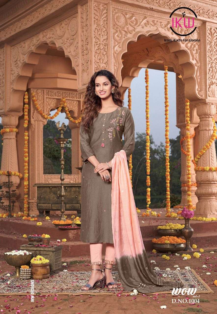 WOW VOL-3 BY IKW 1001 TO 1006 SERIES BEAUTIFUL SUITS COLORFUL STYLISH FANCY CASUAL WEAR & ETHNIC WEAR SILK DRESSES AT WHOLESALE PRICE