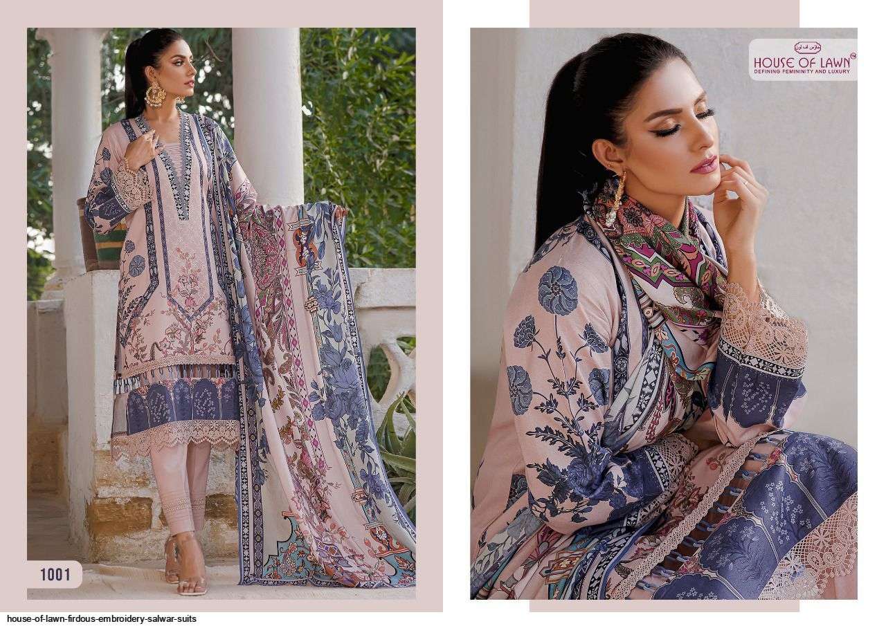 FIRDOUS BY HOUSE OF LAWN 1001 TO 1007 SERIES DESIGNER PAKISTANI SUITS BEAUTIFUL STYLISH FANCY COLORFUL PARTY WEAR & OCCASIONAL WEAR PURE LAWN DRESSES AT WHOLESALE PRICE