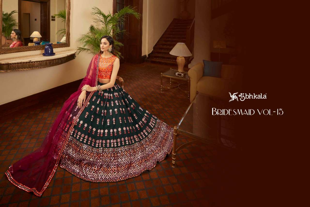 Bridesmaid Vol-15 By Shubhkala 1931 To 1934 Series Indian Traditional Beautiful Stylish Designer Banarasi Silk Jacquard Embroidered Party Wear Georgette Lehengas At Wholesale Price
