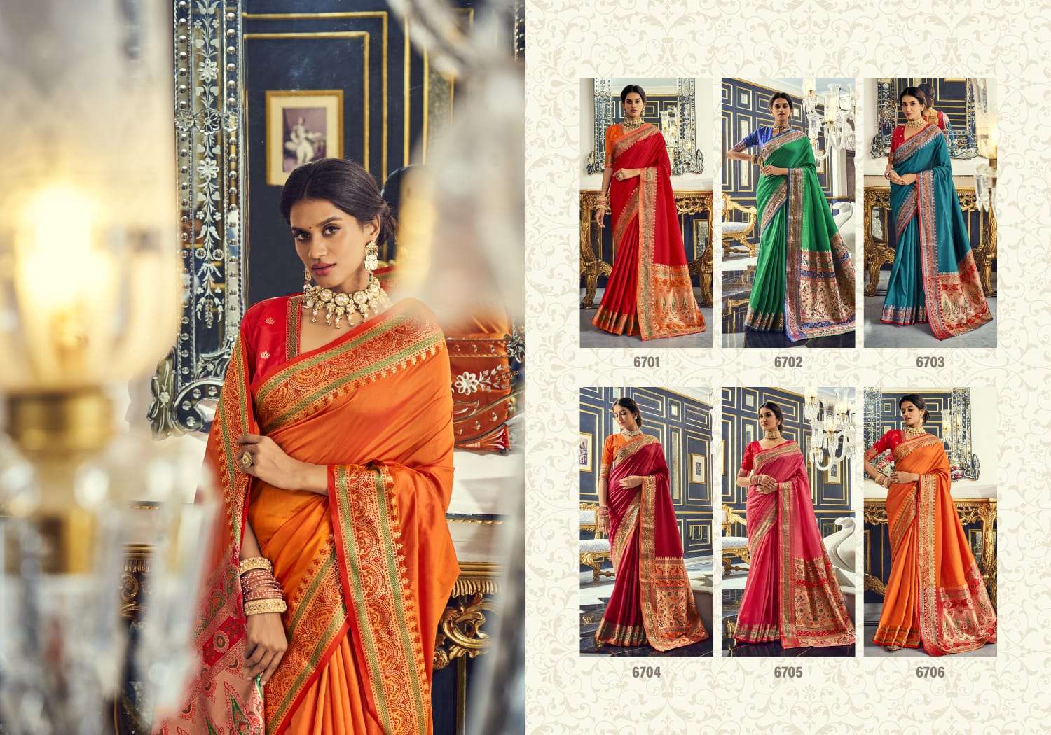 Aarshati Silk By Rajyog 6701 To 6706 Series Indian Traditional Wear Collection Beautiful Stylish Fancy Colorful Party Wear & Occasional Wear Banarasi Silk Sarees At Wholesale Price