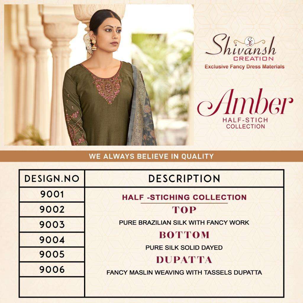 AMBER BY SHIVANSH CREATION 9001 TO 9006 SERIES BEAUTIFUL SUITS COLORFUL STYLISH FANCY CASUAL WEAR & ETHNIC WEAR PURE SILK DRESSES AT WHOLESALE PRICE