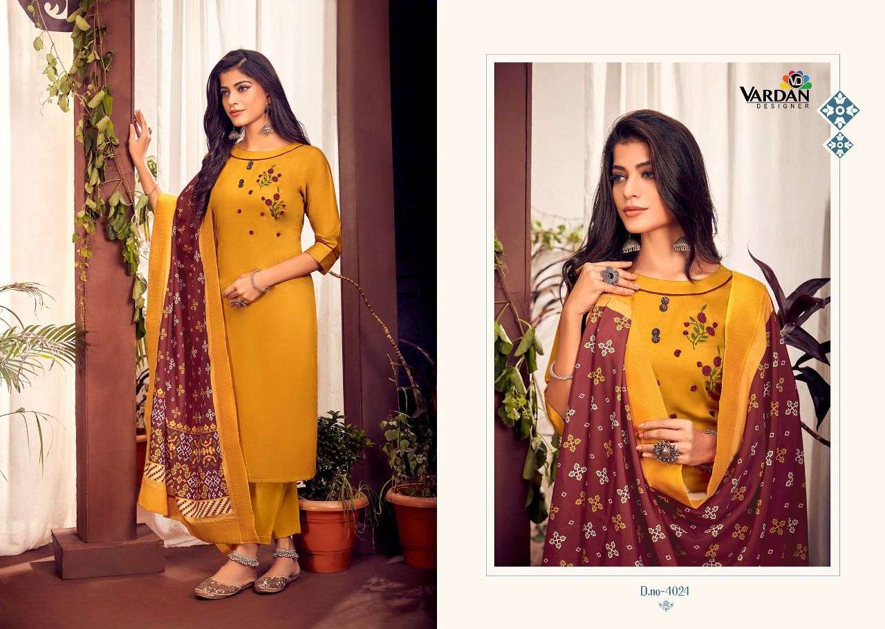 Nagma Vol-1 By Vardan Designer 4021 To 4024 Series Beautiful Suits Colorful Stylish Fancy Casual Wear & Ethnic Wear Jam Cotton With Handwork Dresses At Wholesale Price