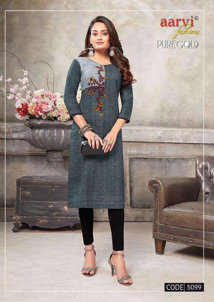 PURE GOLD VOL-5 BY AARVI FASHION DESIGNER STYLISH FANCY COLORFUL BEAUTIFUL PARTY WEAR & ETHNIC WEAR COLLECTION RAYON PRINT KURTIS AT WHOLESALE PRICE
