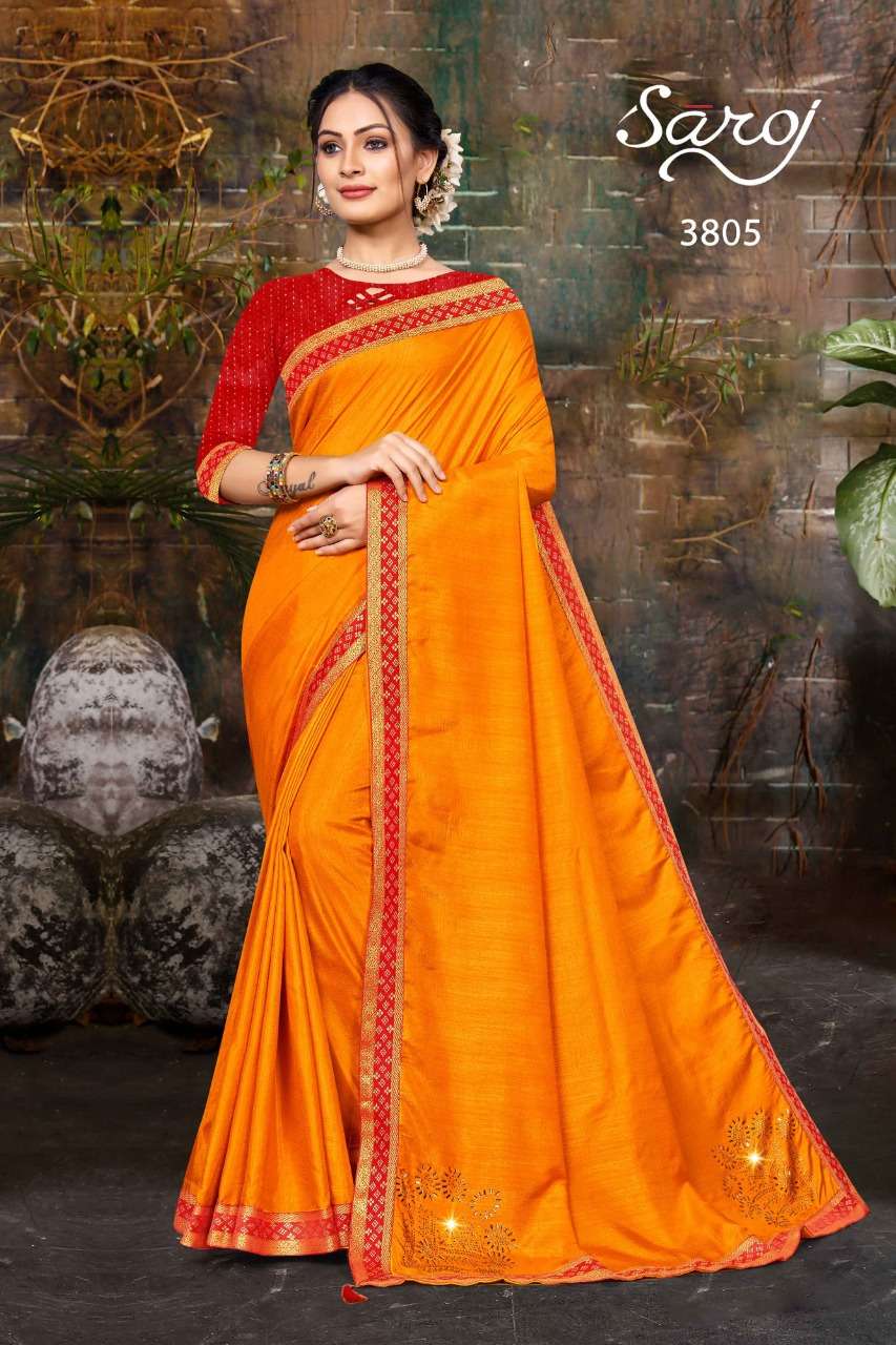 MILKYBAR BY SAROJ 3801 TO 3808 SERIES INDIAN TRADITIONAL WEAR COLLECTION BEAUTIFUL STYLISH FANCY COLORFUL PARTY WEAR & OCCASIONAL WEAR VICHITRA SILK SAREES AT WHOLESALE PRICE