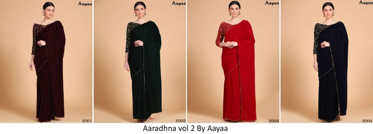 AARADHNA VOL-2 BY AAYAA 2001 TO 2004 SERIES INDIAN TRADITIONAL WEAR COLLECTION BEAUTIFUL STYLISH FANCY COLORFUL PARTY WEAR & OCCASIONAL WEAR VELVET SAREES AT WHOLESALE PRICE