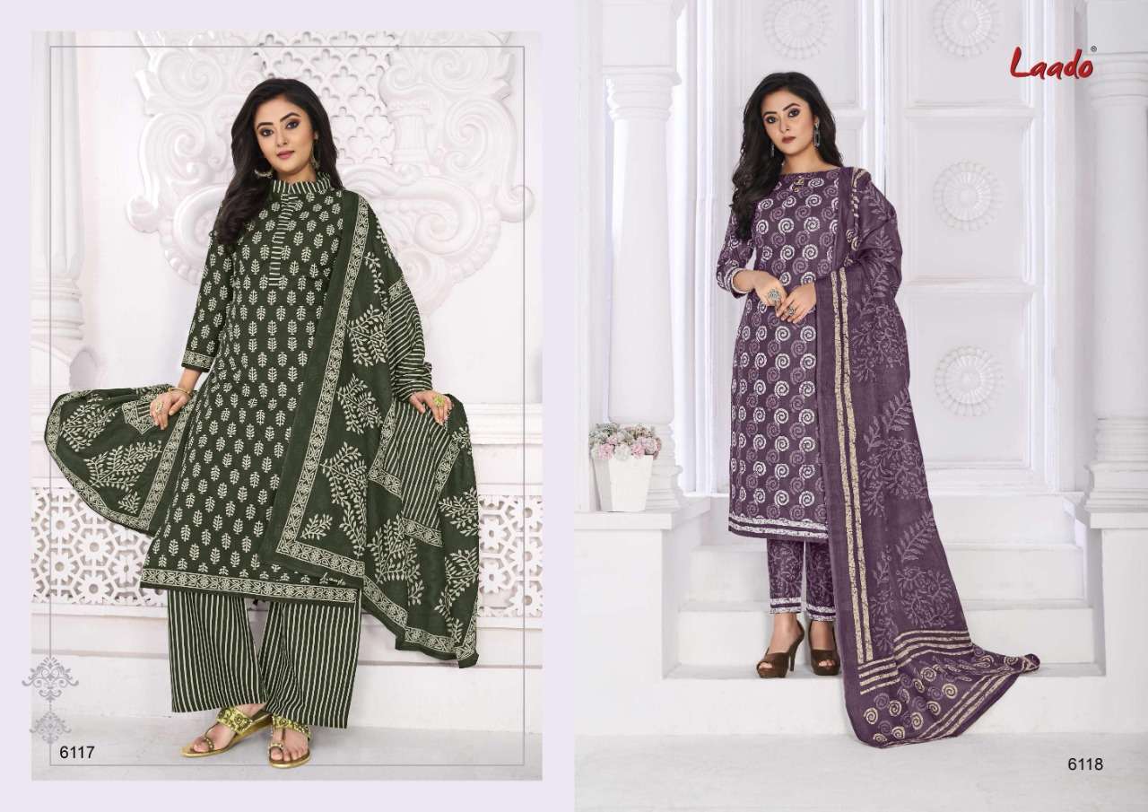 LAADO VOL-61 BY LAADO 6101 TO 6120 SERIES BEAUTIFUL SUITS STYLISH FANCY COLORFUL PARTY WEAR & OCCASIONAL WEAR PURE COTTON PRINTED DRESSES AT WHOLESALE PRICE