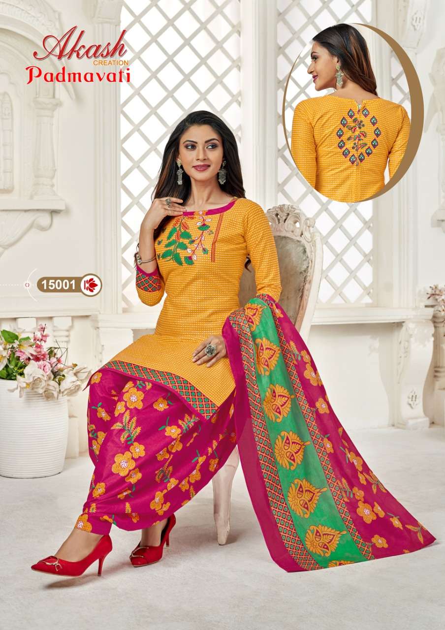 PADMAVATI VOL-15 BY AKASH CREATION 1501 TO 1510 SERIES BEAUTIFUL STYLISH SUITS FANCY COLORFUL CASUAL WEAR & ETHNIC WEAR & READY TO WEAR COTTON PRINTED DRESSES AT WHOLESALE PRICE