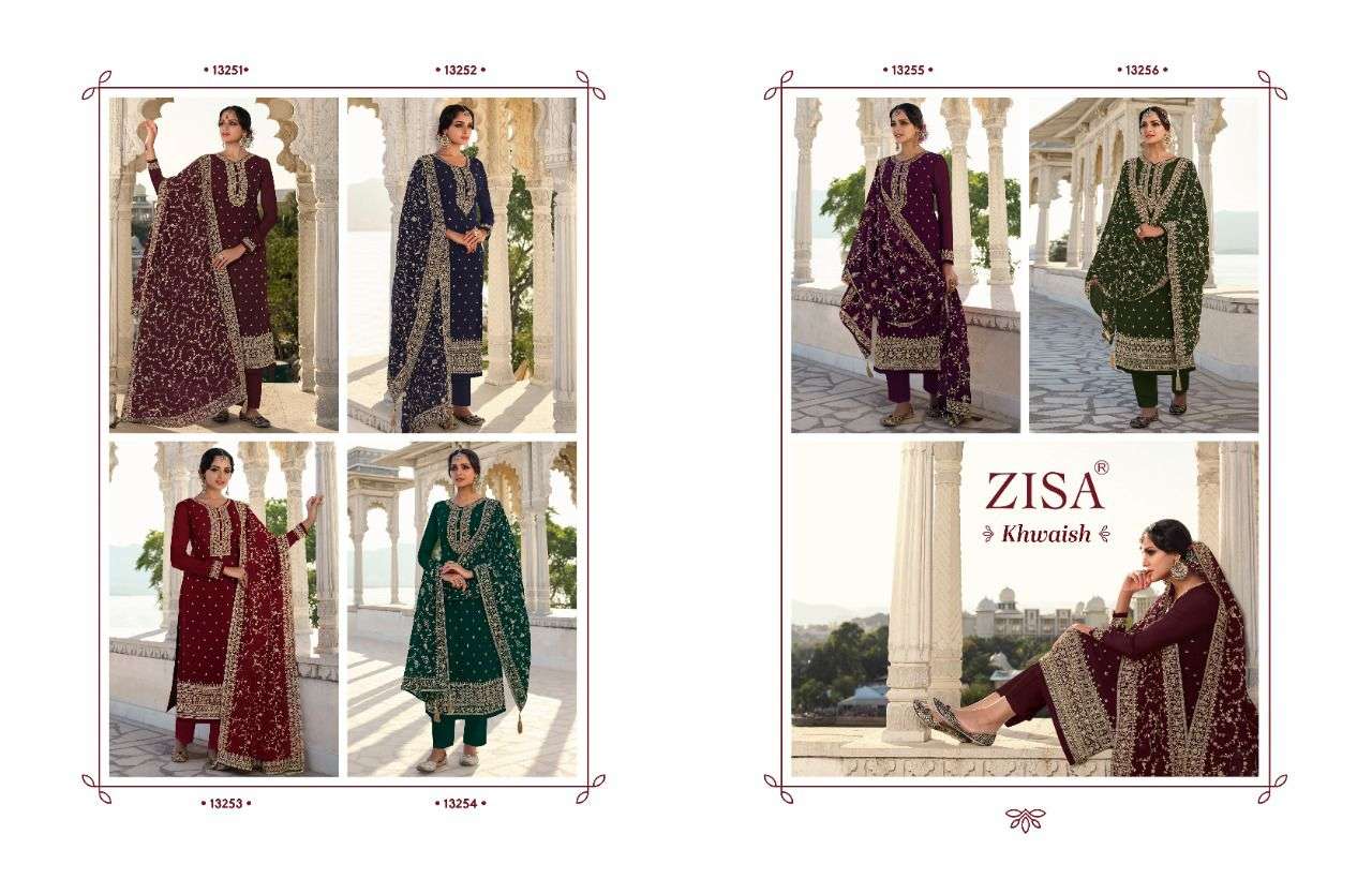 KHWAISH BY ZISA 13251 TO 13256 SERIES BEAUTIFUL SUITS COLORFUL STYLISH FANCY CASUAL WEAR & ETHNIC WEAR BLOOMING GEORGETTE EMBROIDERED DRESSES AT WHOLESALE PRICE