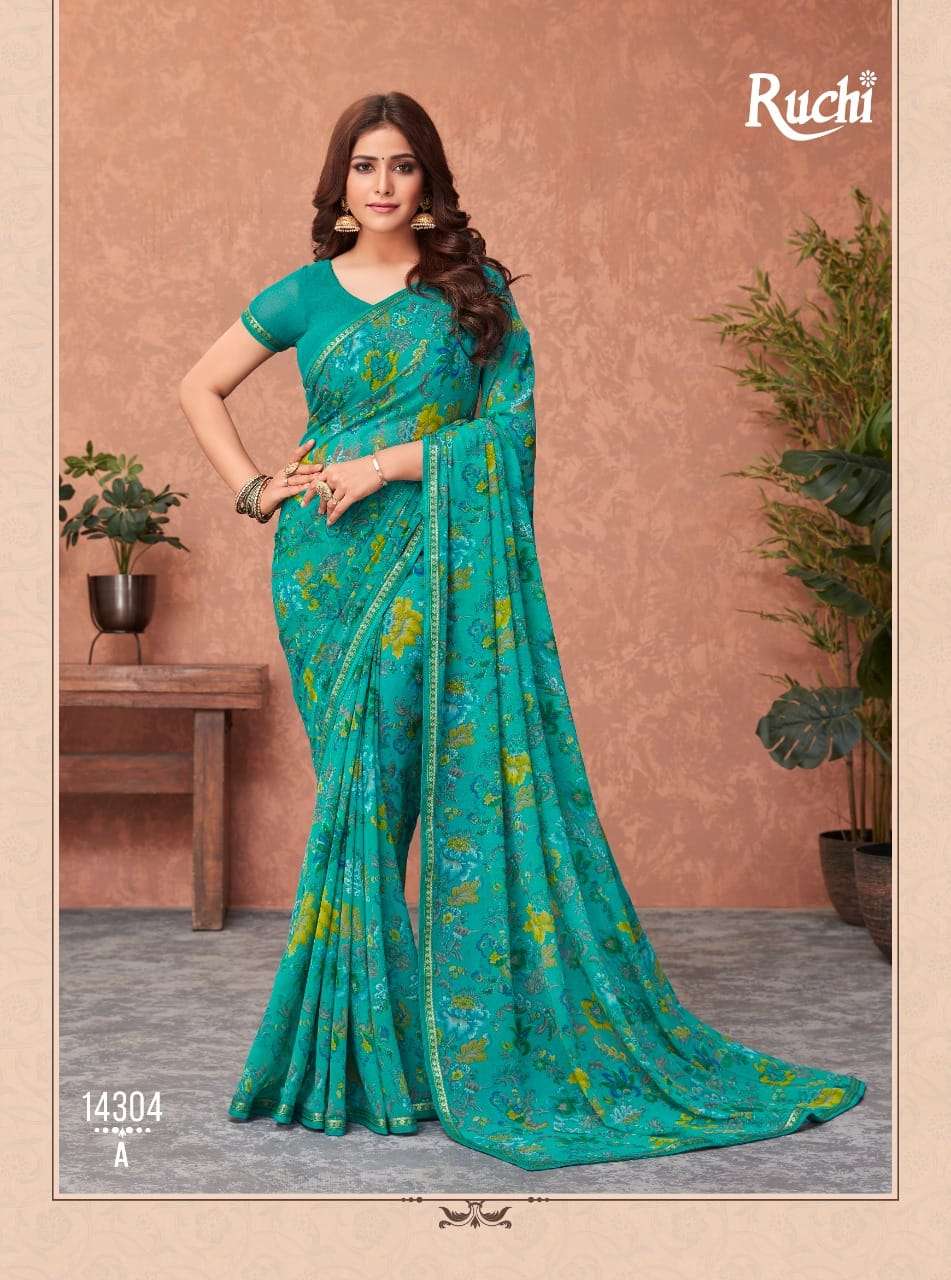 AKSHARA BY RUCHI SAREES 14301-A TO 14306-B SERIES INDIAN TRADITIONAL WEAR COLLECTION BEAUTIFUL STYLISH FANCY COLORFUL PARTY WEAR & OCCASIONAL WEAR GEORGETTE SAREES AT WHOLESALE PRICE