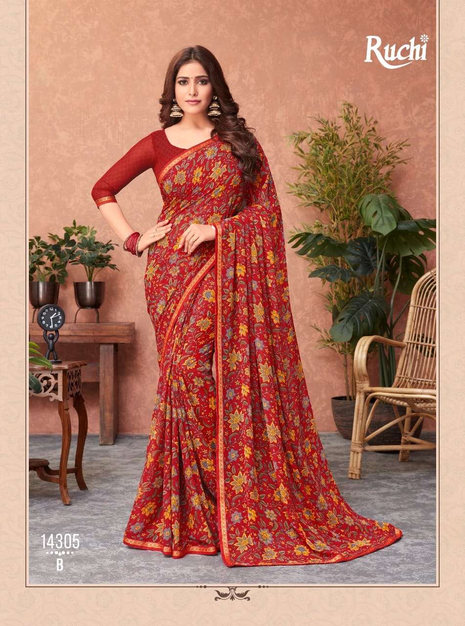 AKSHARA BY RUCHI SAREES 14301-A TO 14306-B SERIES INDIAN TRADITIONAL WEAR COLLECTION BEAUTIFUL STYLISH FANCY COLORFUL PARTY WEAR & OCCASIONAL WEAR GEORGETTE SAREES AT WHOLESALE PRICE