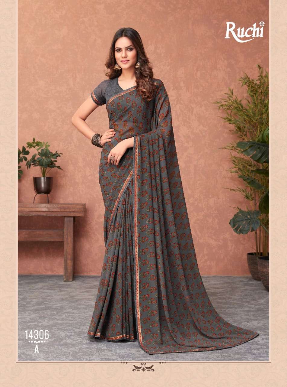 AKSHARA BY RUCHI SAREES 14301-A TO 14306-B SERIES INDIAN TRADITIONAL WEAR COLLECTION BEAUTIFUL STYLISH FANCY COLORFUL PARTY WEAR & OCCASIONAL WEAR GEORGETTE SAREES AT WHOLESALE PRICE