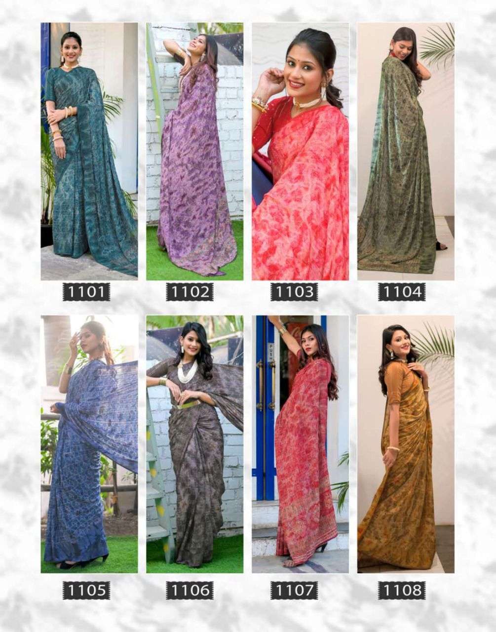 AJRAKH PRISM BY ASHIMA 1101 TO 1108 SERIES INDIAN TRADITIONAL WEAR COLLECTION BEAUTIFUL STYLISH FANCY COLORFUL PARTY WEAR & OCCASIONAL WEAR GEORGETTE PRINT SAREES AT WHOLESALE PRICE