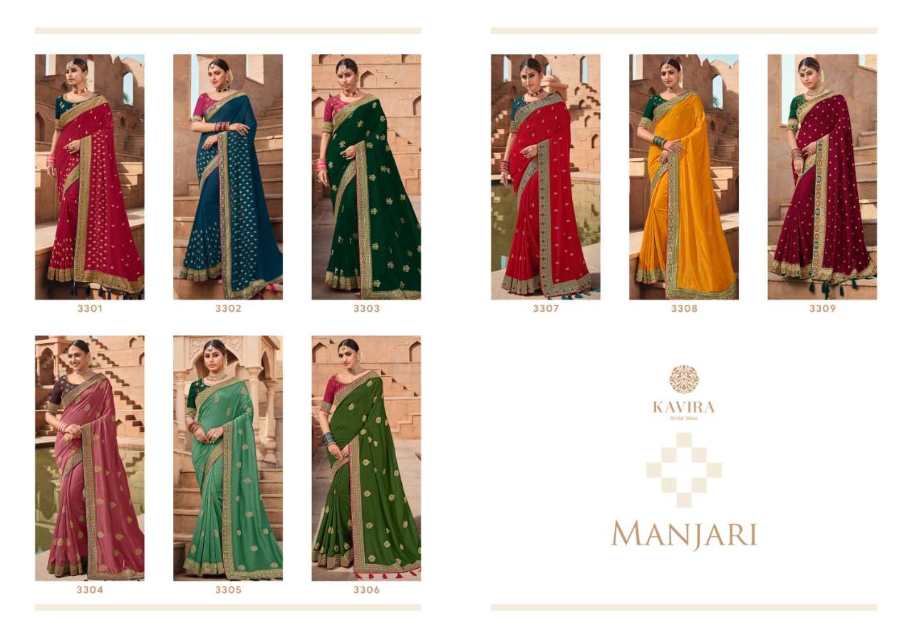 MANJARI BY KAVIRA 3301 TO 3309 SERIES INDIAN TRADITIONAL WEAR COLLECTION BEAUTIFUL STYLISH FANCY COLORFUL PARTY WEAR & OCCASIONAL WEAR GEORGETTE WITH WORK SAREES AT WHOLESALE PRICE