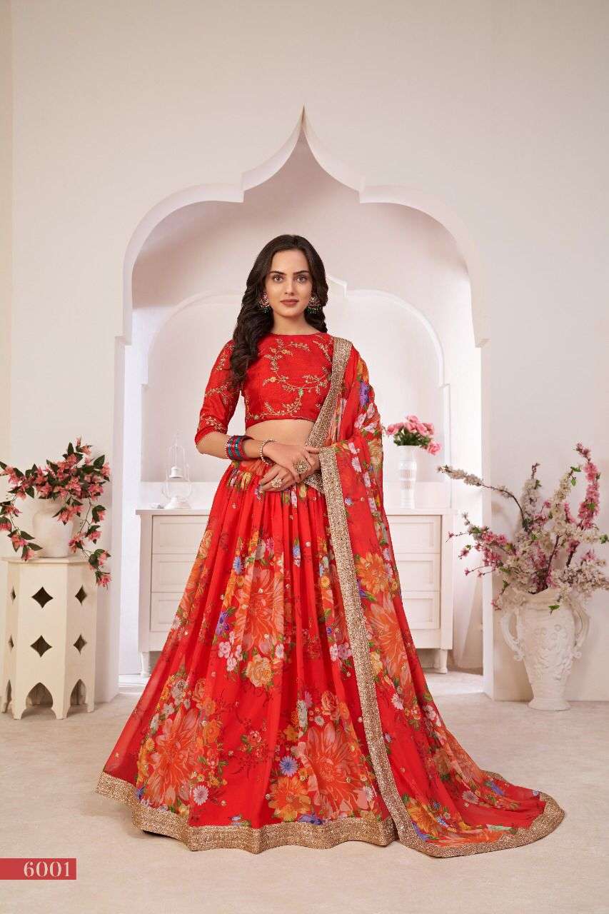 Lotus Vol-1 By Aawiya 6001 To 6009 Series Designer Beautiful Navratri Collection Occasional Wear & Party Wear Georgette Digital Print Lehengas At Wholesale Price